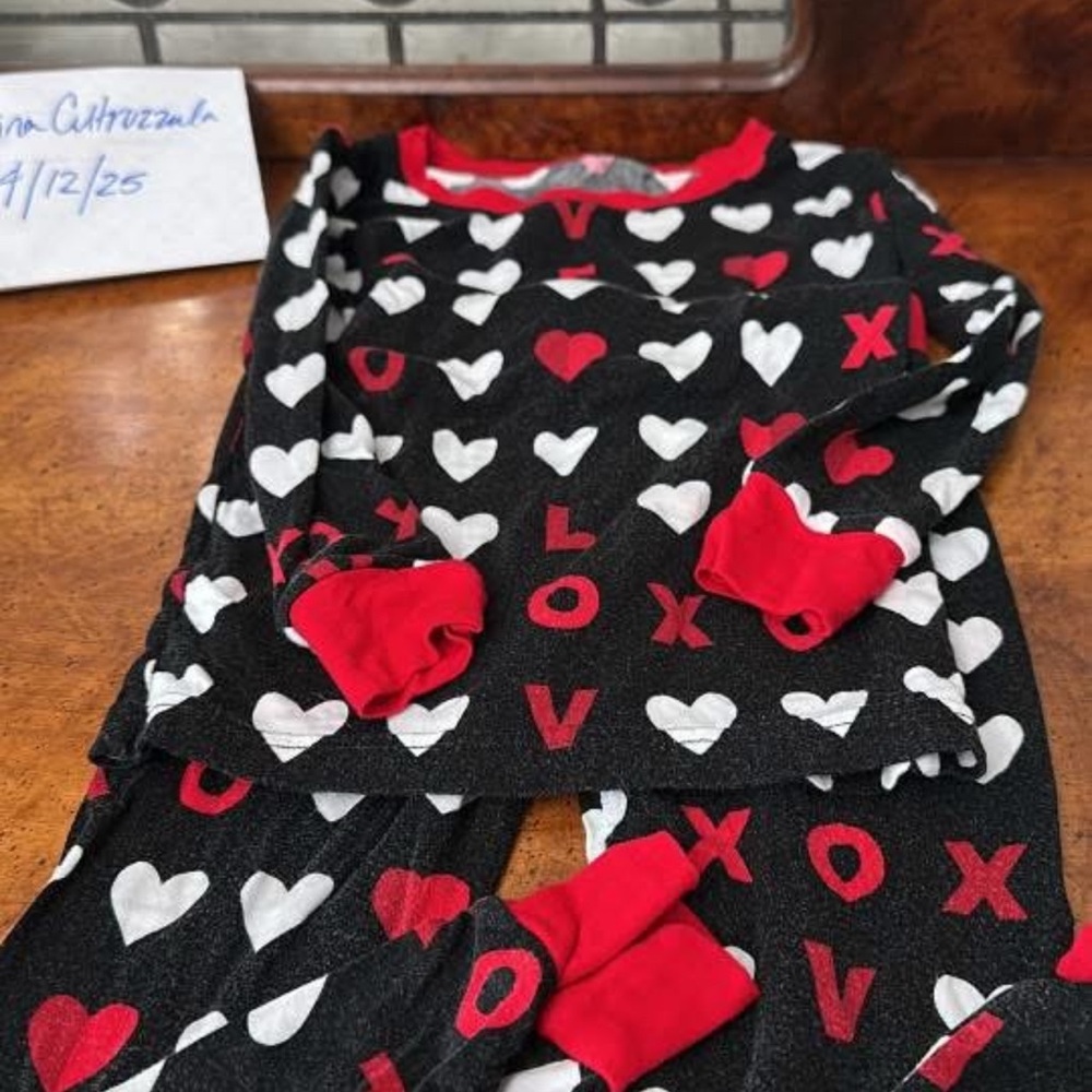 Little Sleepies Kids Love Heart Pajamas - Black and Red